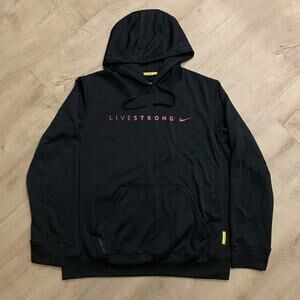 Nike Therma-Fit Livestrong Black Hoodie Sweatshirt Men's Medium M Pink Pullover